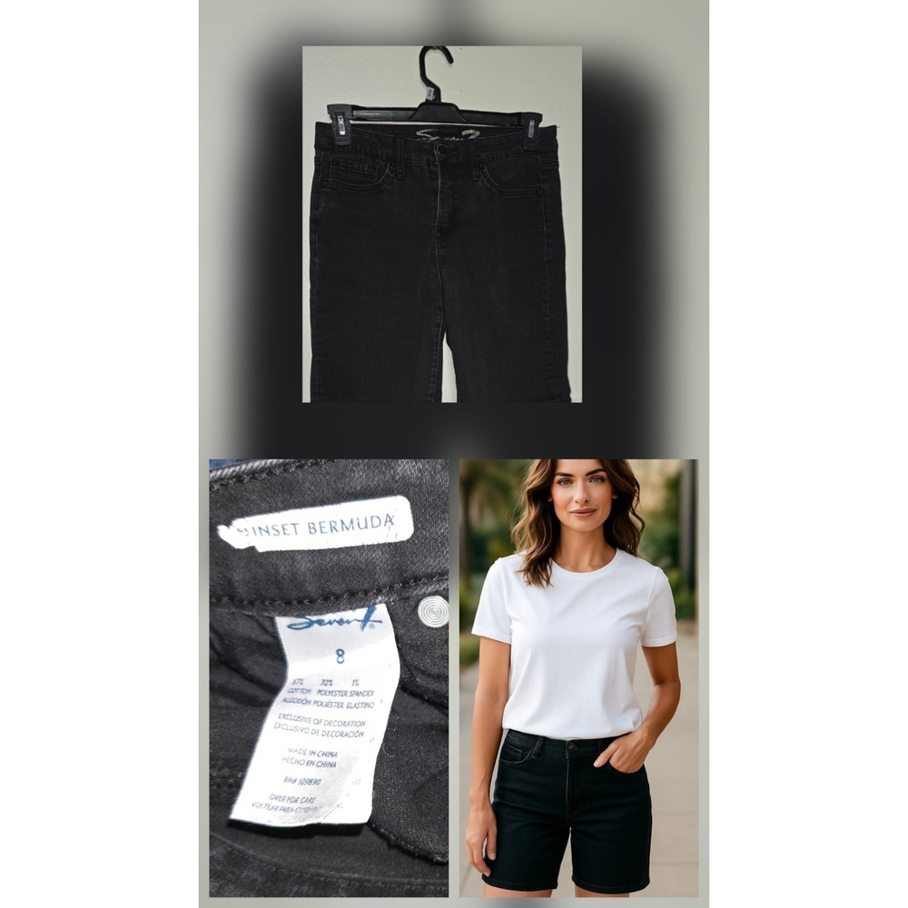 Seven7 Women's Size 8 Black Bermuda Stretch Denim Jean‎ Shorts 32x10 Outdoor (2)